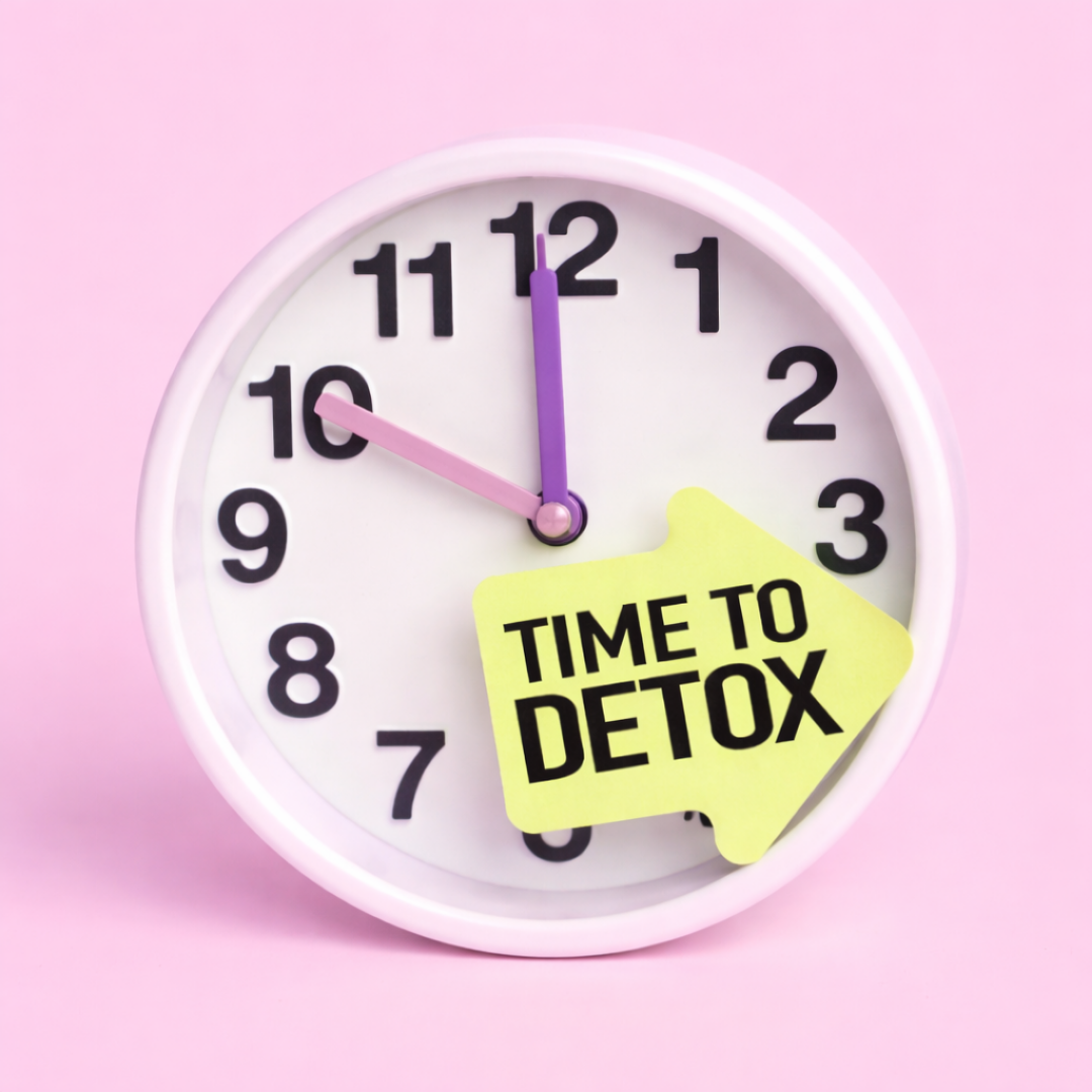 Workshop Logo - eine Uhr mit dem Label "Time 2 Detox"
